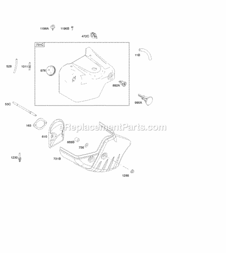Blower HousingShrouds Diagram and Parts List for 20M114-1364-E1  Briggs and Stratton Engine